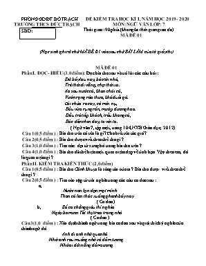 Bộ đề kiểm tra học kỳ I môn Ngữ văn Lớp 7 - Năm học 2019-2020 - Trường THCS Đức Trạch (Có đáp án)
